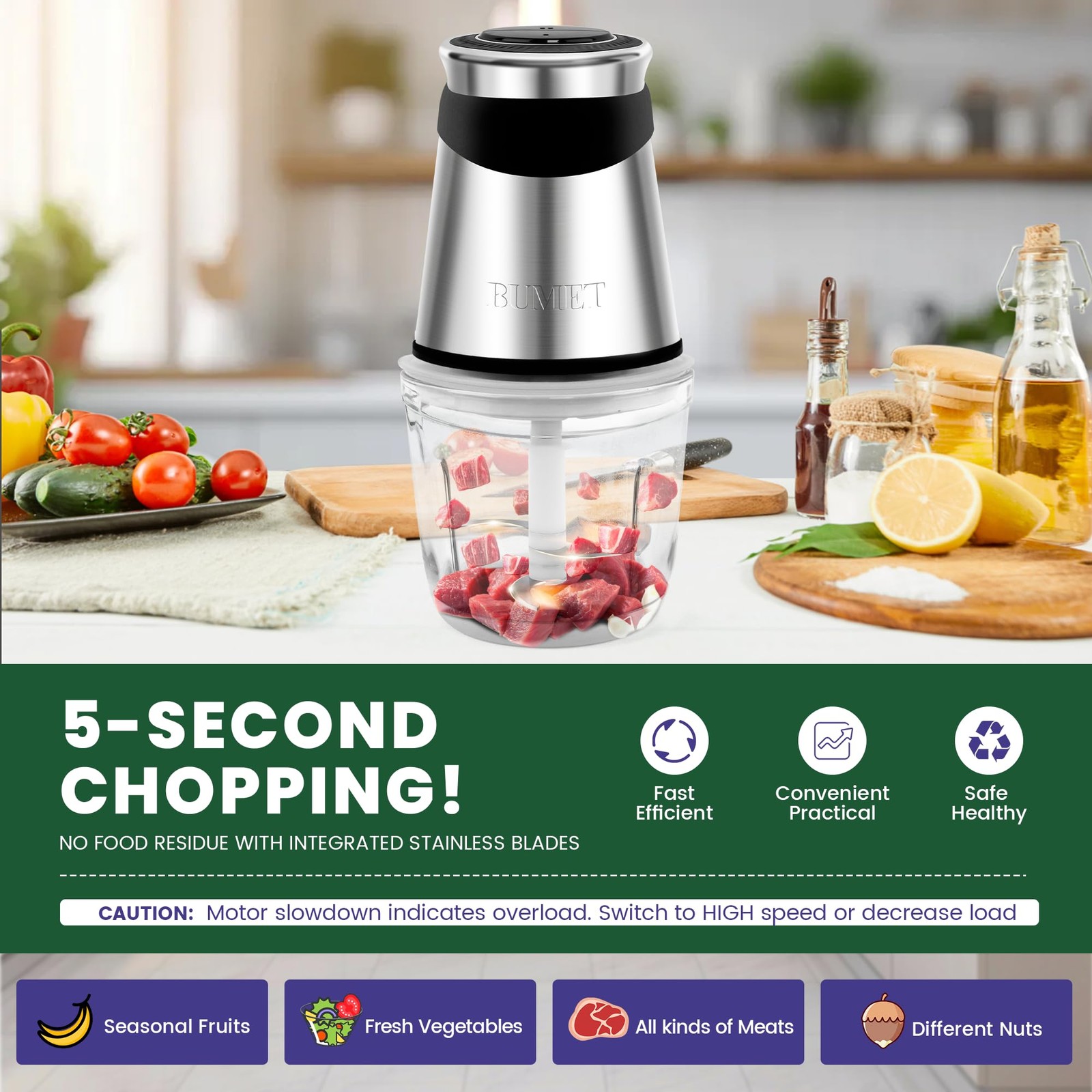Electric Food Processor Vegetable Chopper 500W with 2.5 Cup Glass Bowl and St…