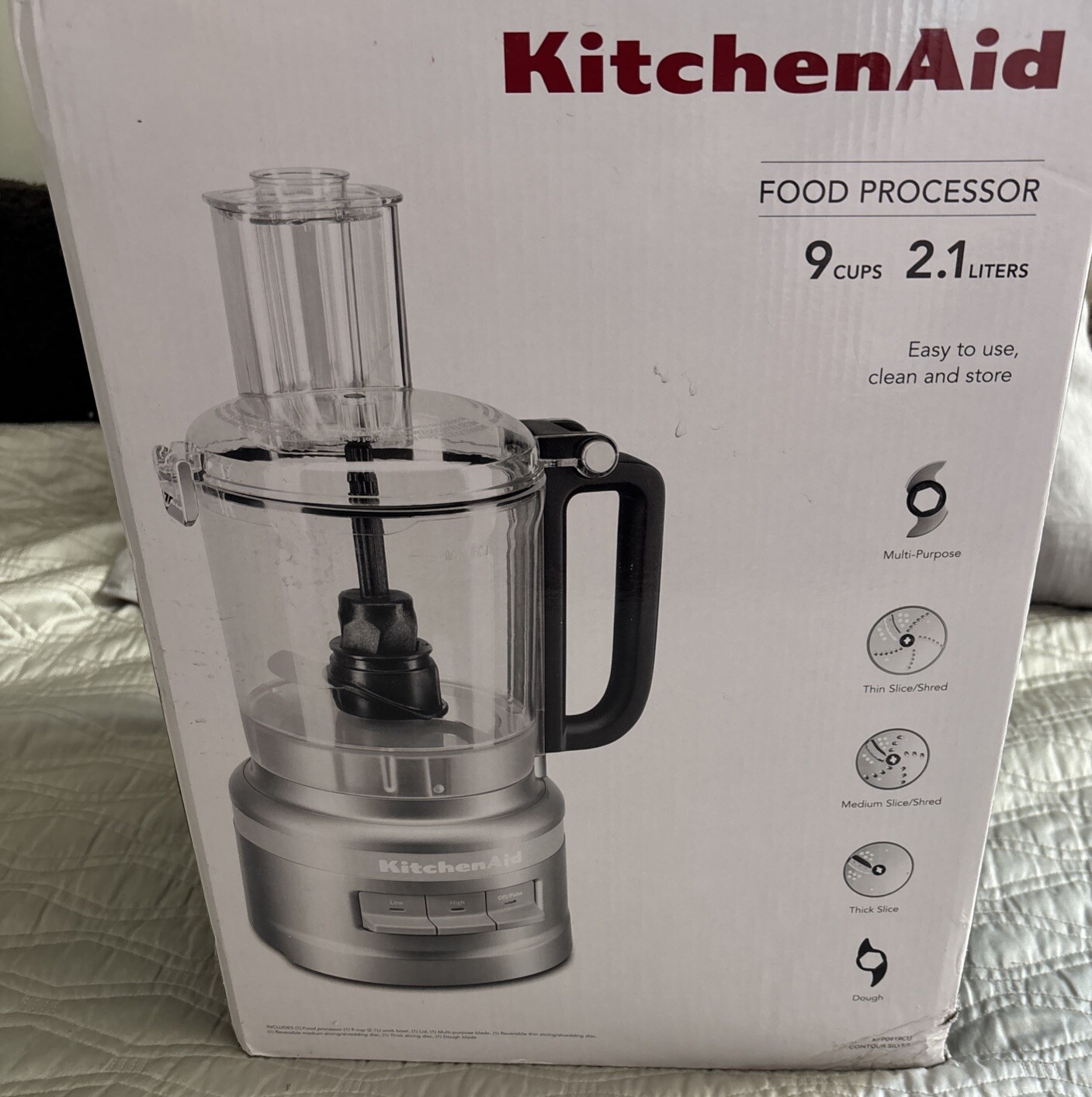 KitchenAid KFP0919 9 Cup Food Processor Plus Silver Chop Puree Knead Shred Slice