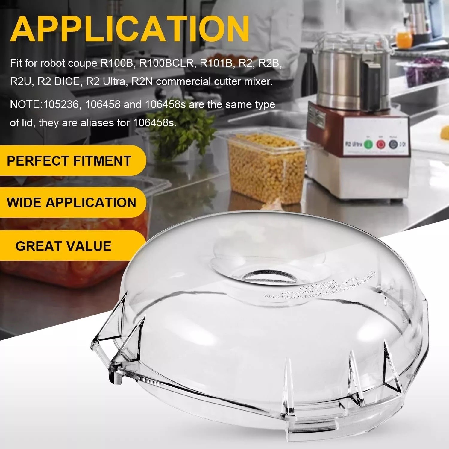 106458S Cutter Bowl Lid Fit for Robot Coupe R100B,R100BCLR,R101B,R2,R2B, R2 Dice