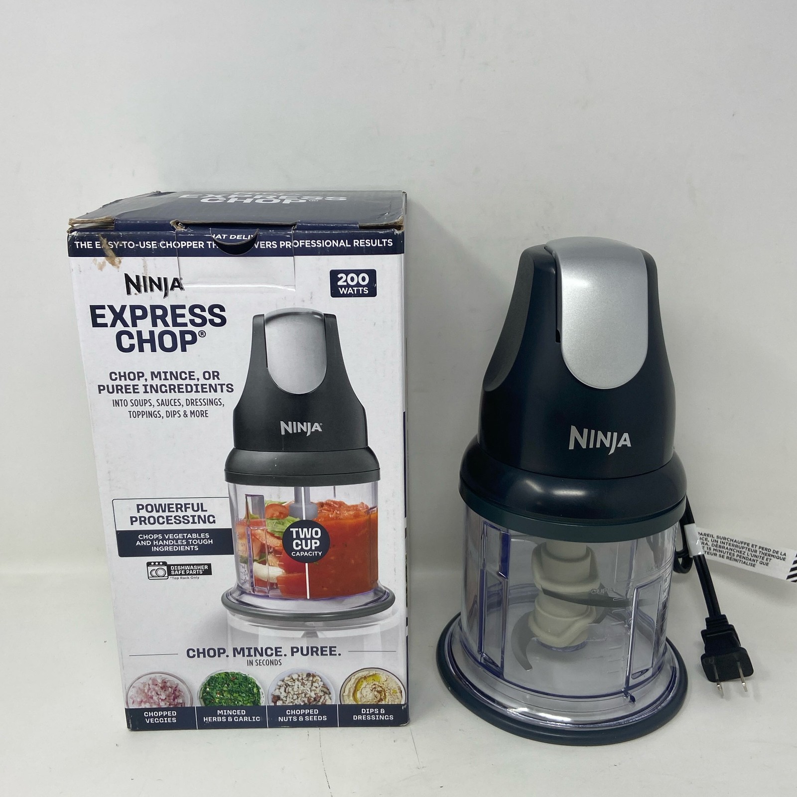 Ninja Express Chop 200W Mini Chopper, Gray, 16oz/2-Cup (NJ110GR)