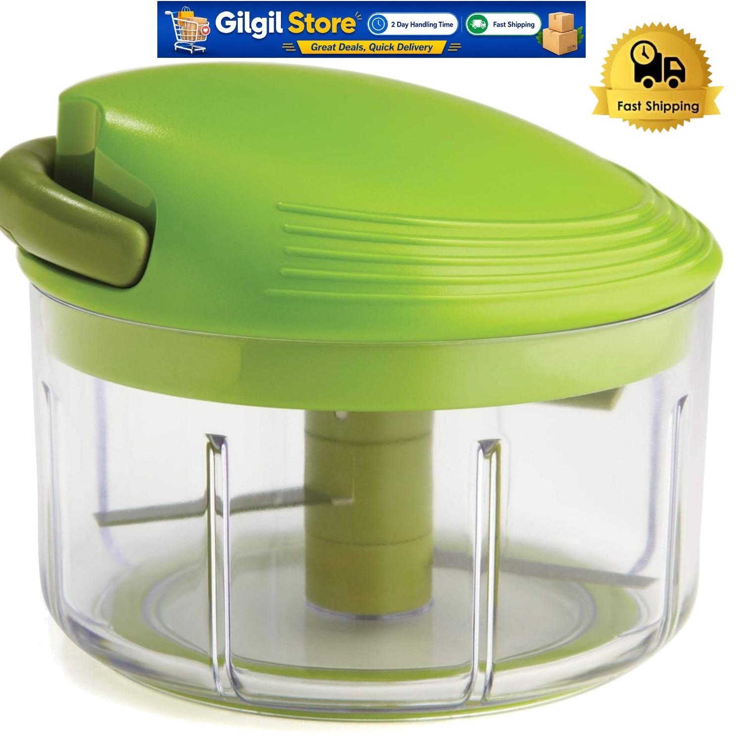 Compact 2-Cup Green Pull Chop Chopper – Stainless Steel Blades, Easy Cleanup