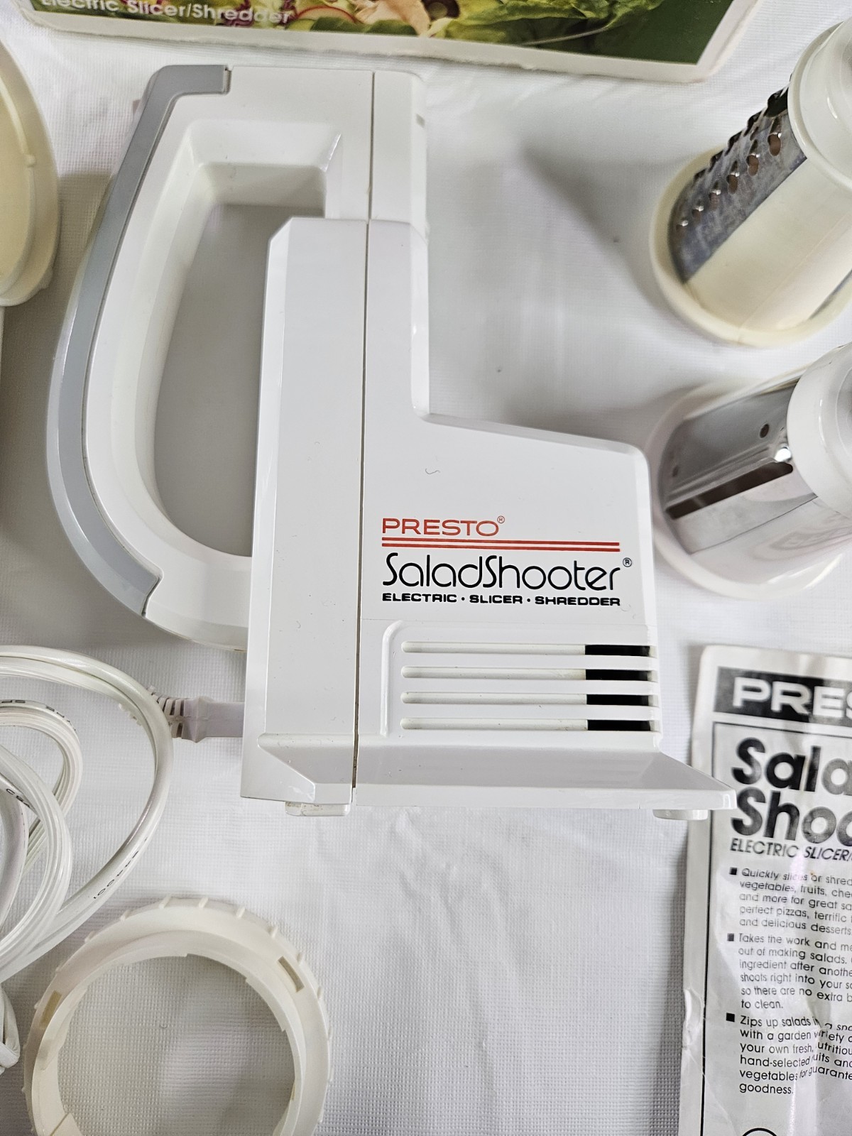 Vtg Presto Salad Shooter Electric Food Slicer Shredder Tested Cleaned Box Manual