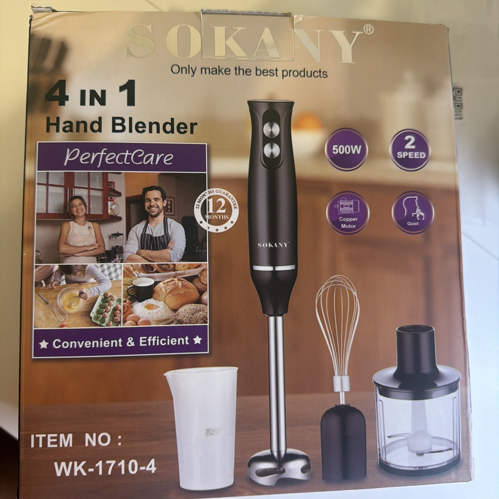 SOKANY 4-IN-1 Dishwasher Safe Hand Blender 110V, 50/60HZ, 500W, (Model WK 17104)