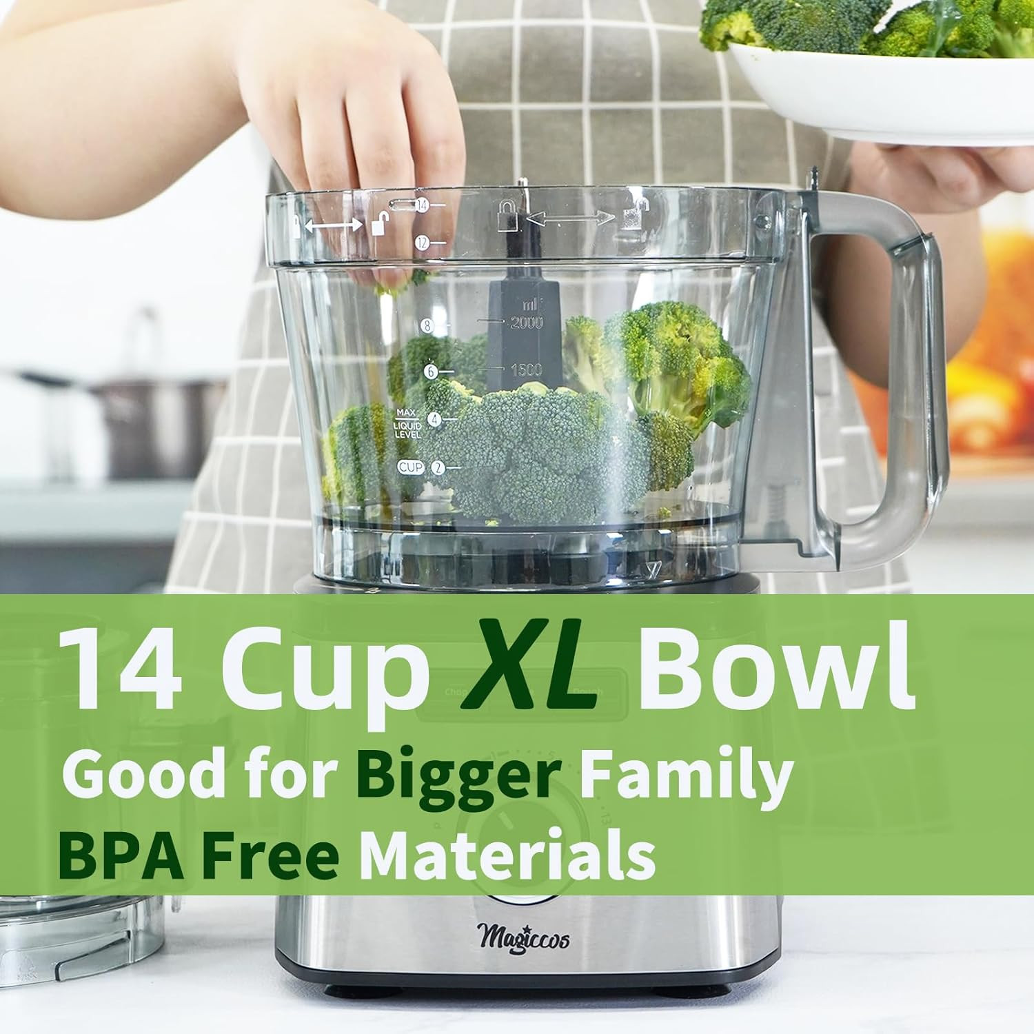 14-Cup Food Processor with 13 Speeds, Large Chute & 3 Programs for Home Use