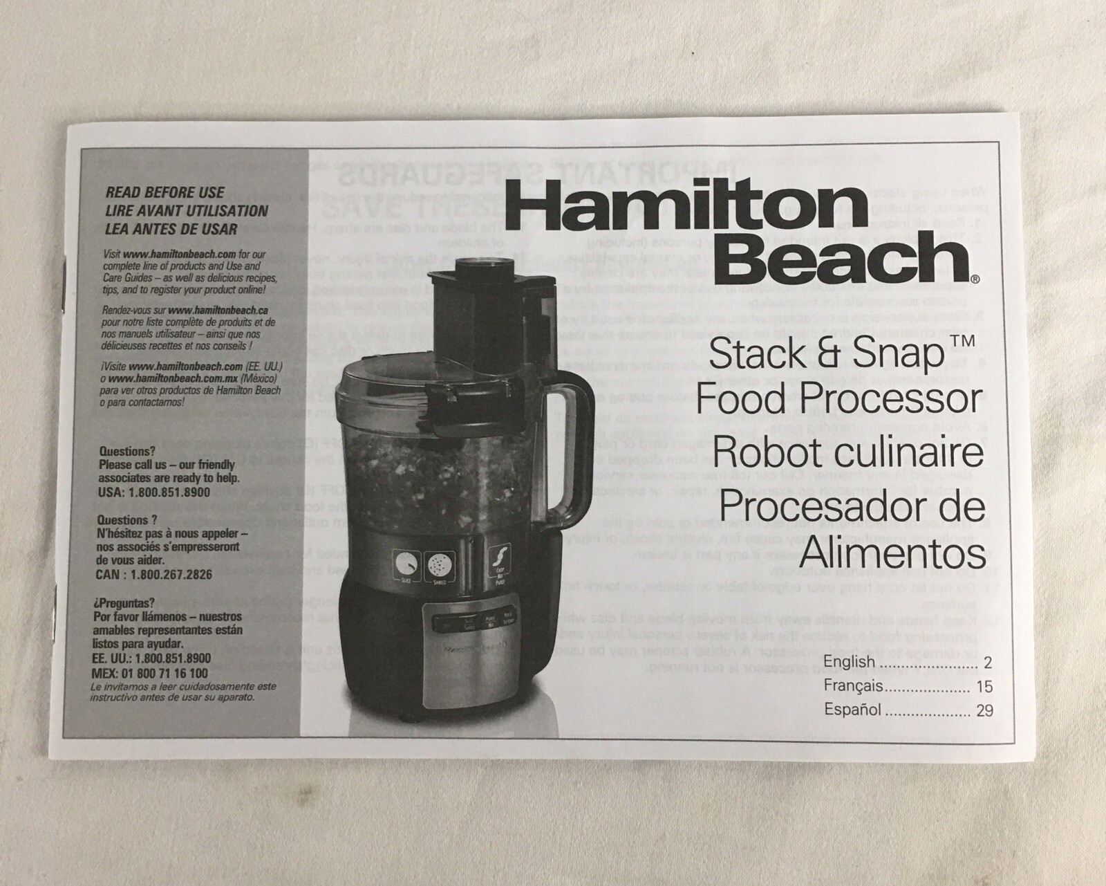 NEW Hamilton Beach Food Processor Stack & Snap #70720 Part – Manual Only