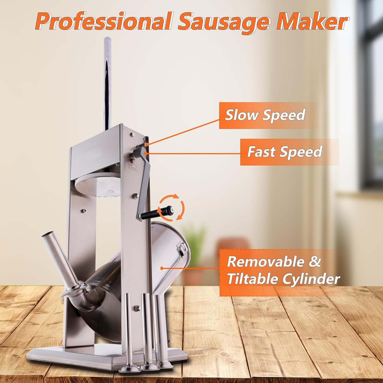 Hakka 2 in 1 Sausage Stuffer, Vertical Maker and 7LB/3L, Sliver