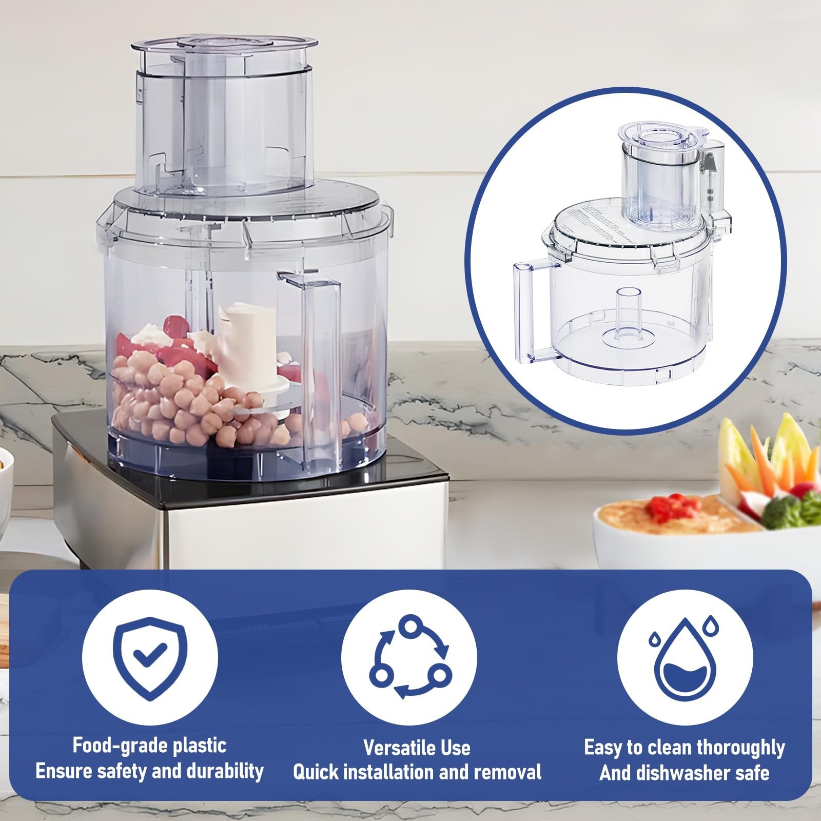 14-Cup Food Processor Work Bowl Kit Replacement with 4 Locking Tabs & Pusher
