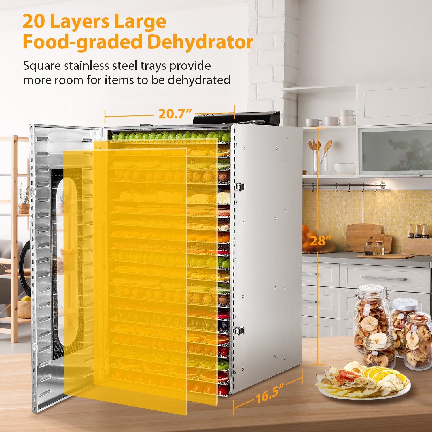 24H Setting 20 Trays Food Dehydrator Machine 304 Stainless Steel Commercial