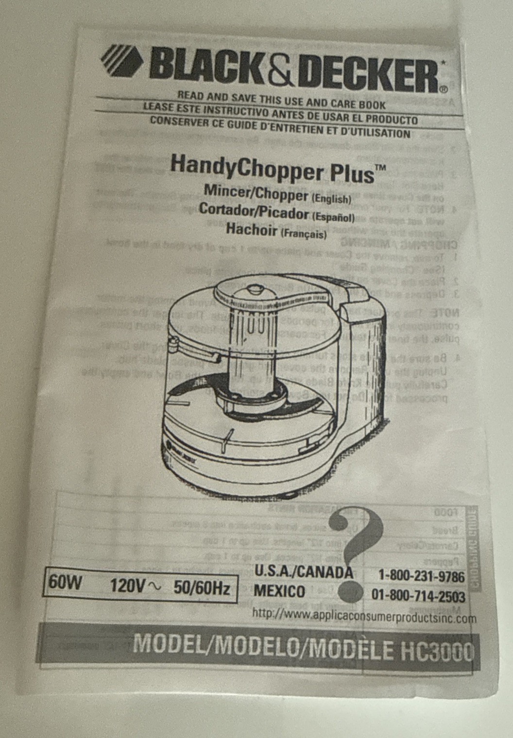Black & Decker Handy Chopper Plus Mini Food Chopper HC3000 New In Box