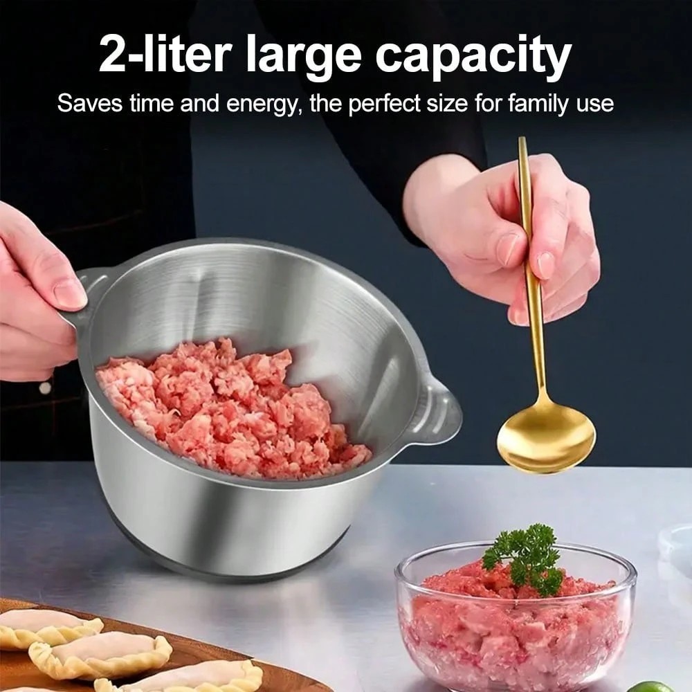 SPZTJK Electric Food Processor 2L Chopper Meat Grinder 4 Sharp Blades 2 Speed