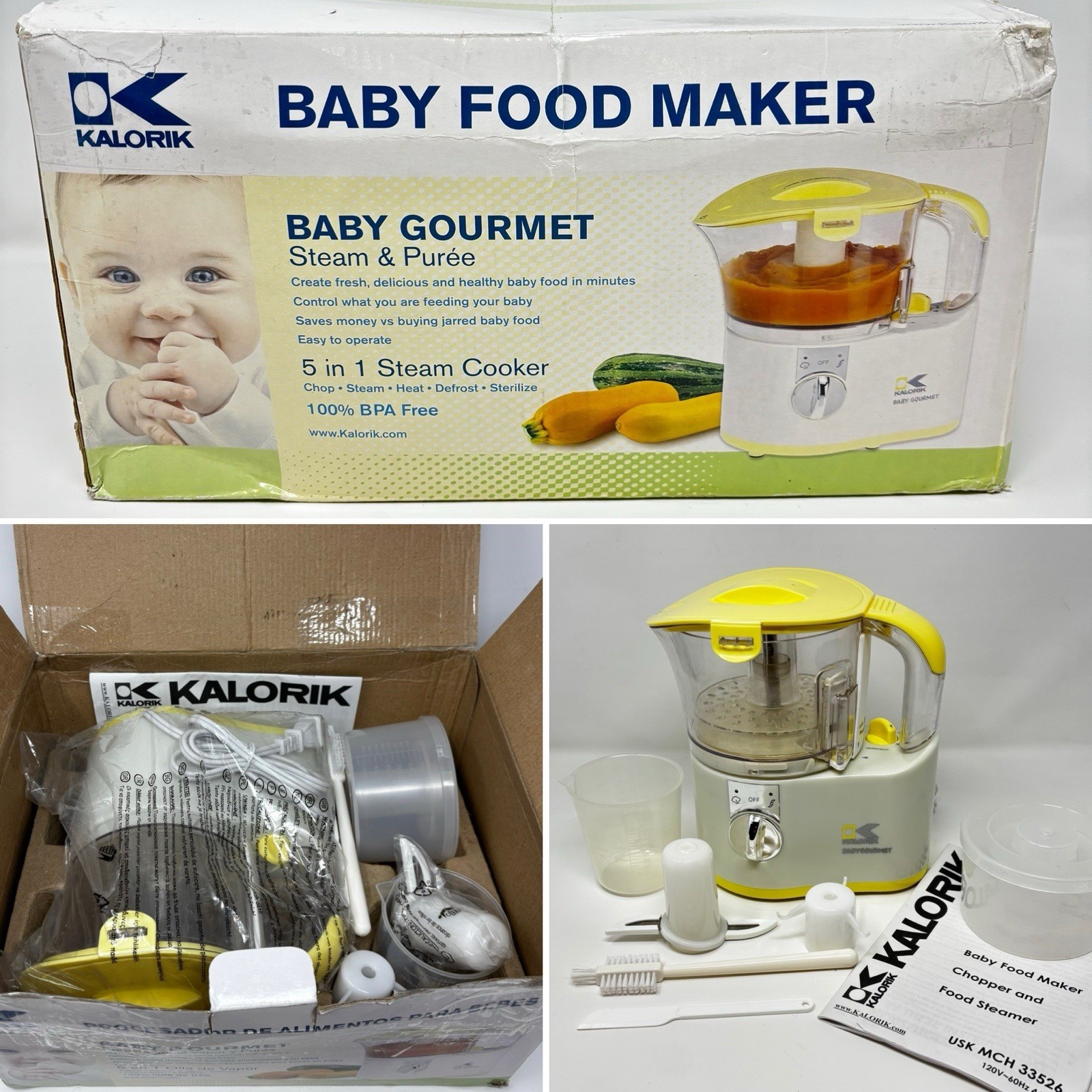 Kalorik Baby Food Maker Chopper Food Processor 2-Cup, 100% Complete *EXCELLENT!