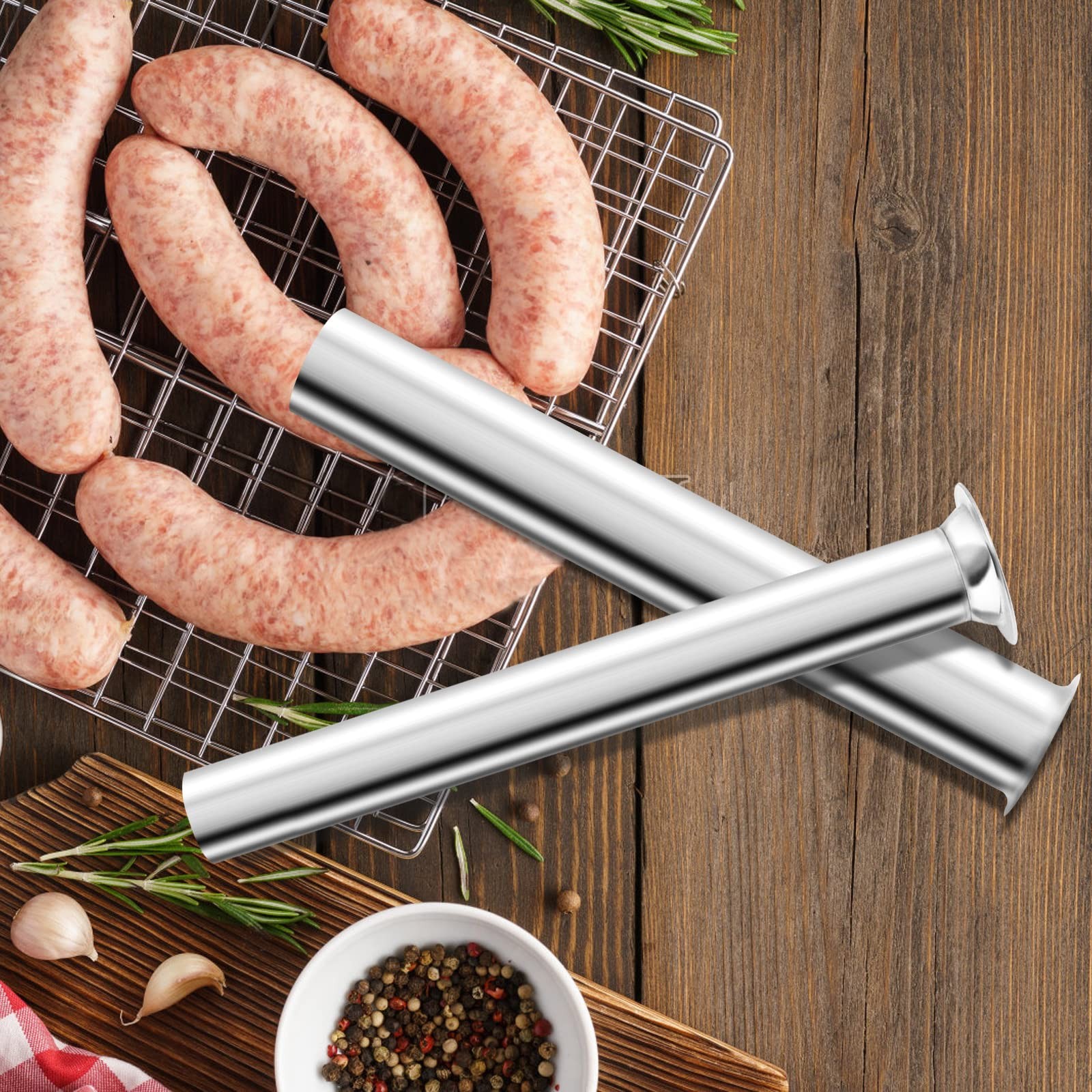 Hoypeyfiy Stainless Steel Sausage Stuffing Tubes 4 Sizes Meat normal, Sliver