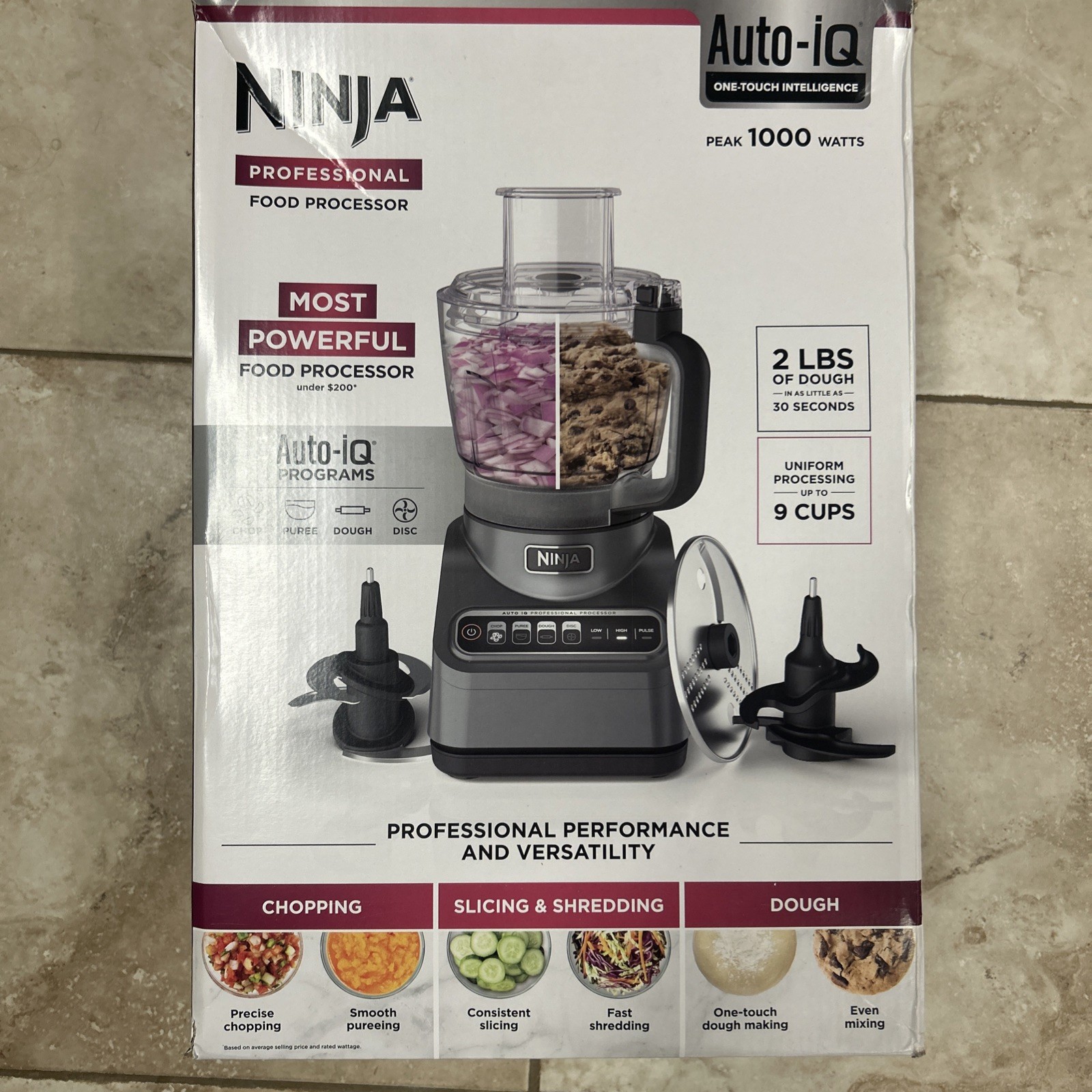 New Ninja Professional Food Processor Auto-IQ 1000W Peak 9-Cup Capacity BN601