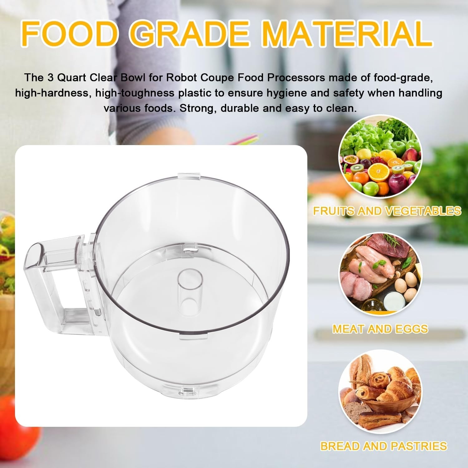 112203 Food Processor 3 Quart Clear Bowl compatible with Robot Coupe R2