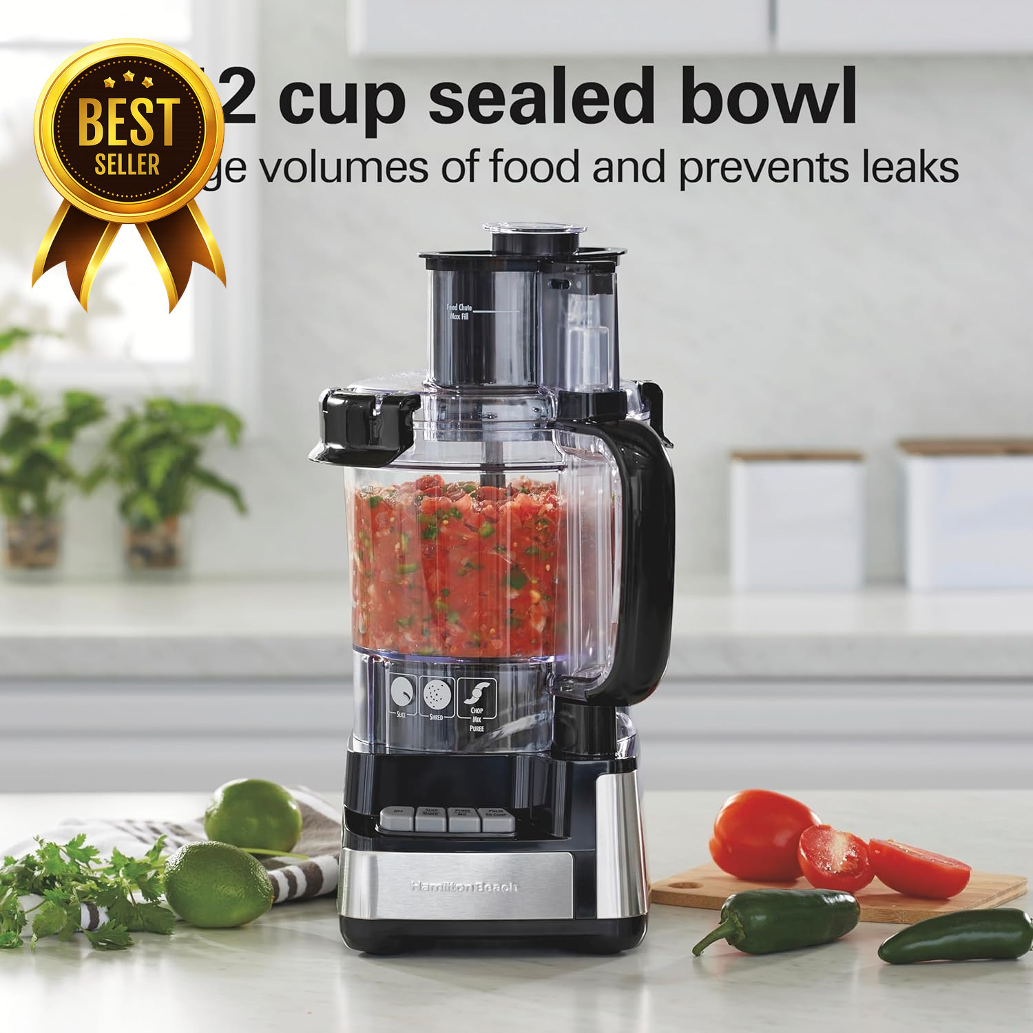 12 Cup Food Processor 450W Stack Snap Chopper Stainless Steel Blades Black