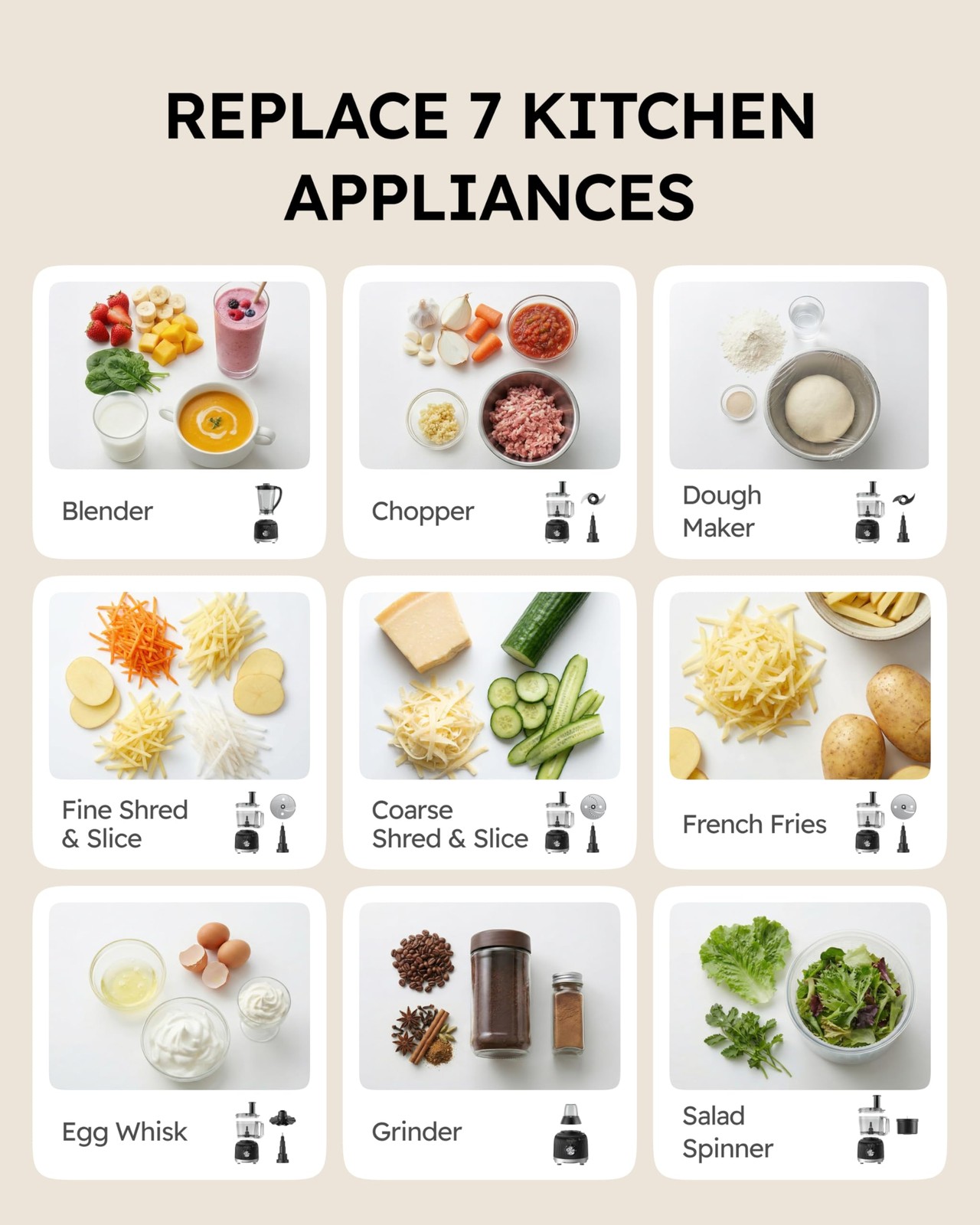 Smoothie Blender and Food Processor Combo for Kitchen, 600W Vegetable Chopper…