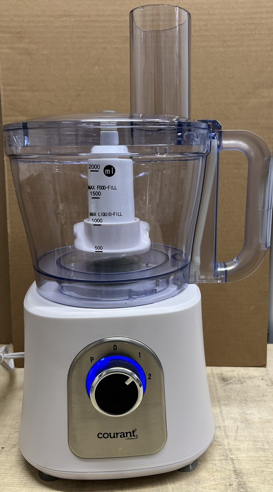 Courant Food Processor Large 12-Cup bowl 800W motor, stainless steel blade-White