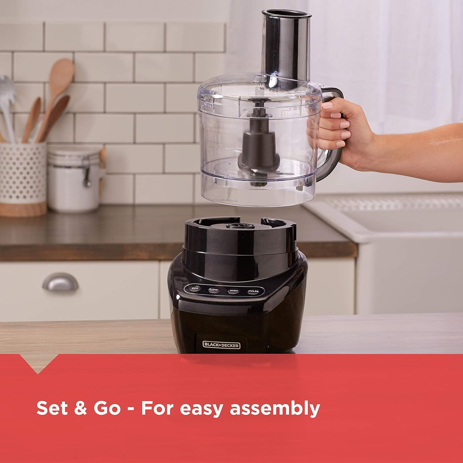 BLACK+DECKER 3-In-1 Easy Assembly 8-Cup Food Processor, Stainless Steel S-Blade,
