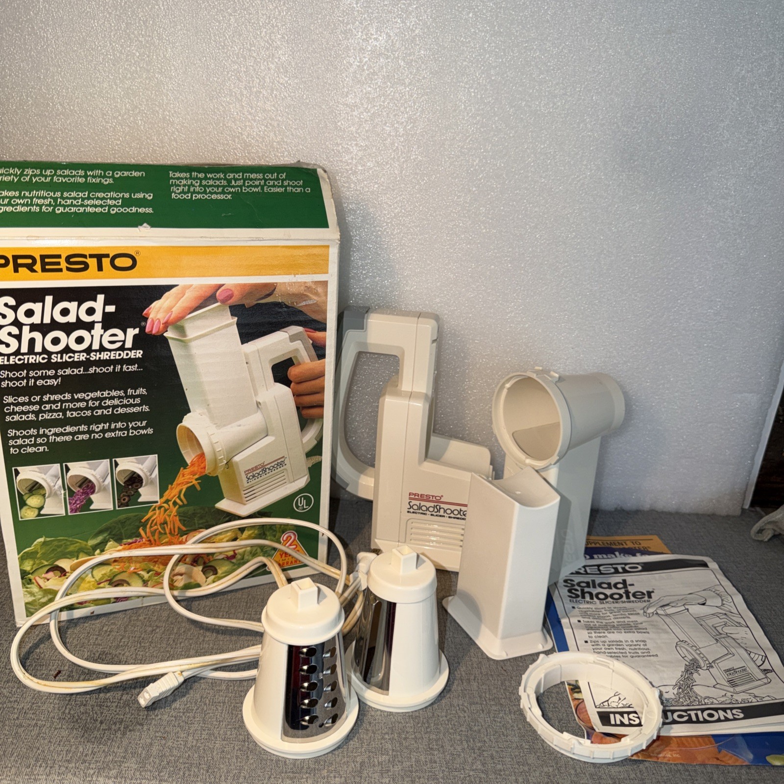Presto Salad Shooter Electric Slicer Shredder w/ Attachments Box Manual Tested
