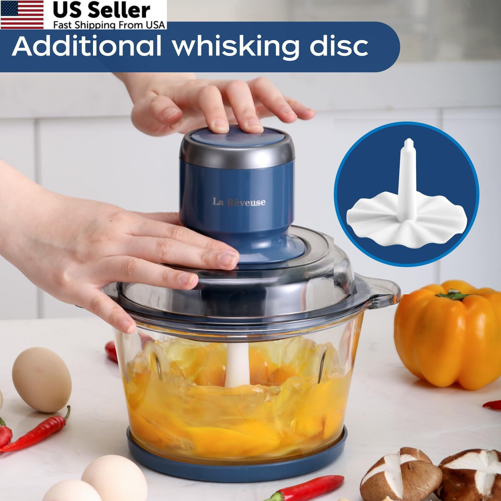 La Reveuse Food Processor,Electric Chopper with 7-Cup (1.7L) 7-Cup, Blue