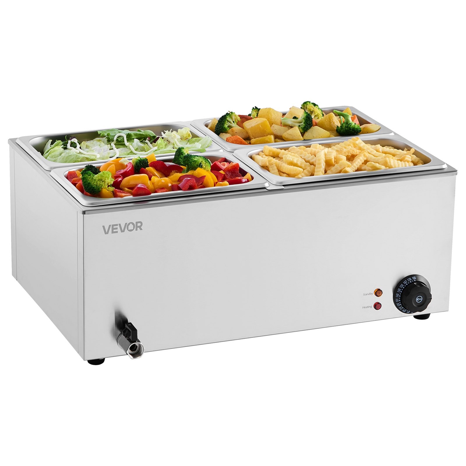 24QT Commercial Food Warmer, 4-Pan Electric Steam Table, 1200W Professional Coun