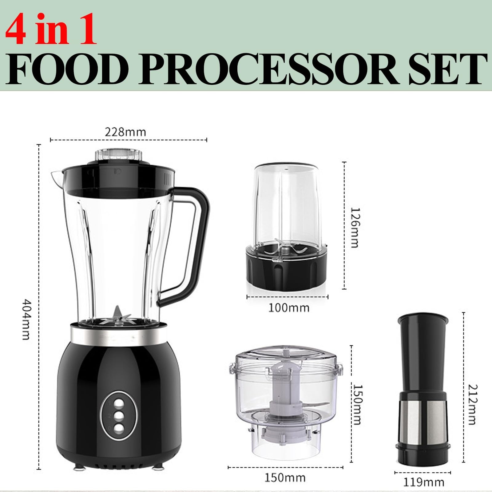 Grinder Blender and Food Processor for Kitchen, 4 Functions for Shakes and Sm…