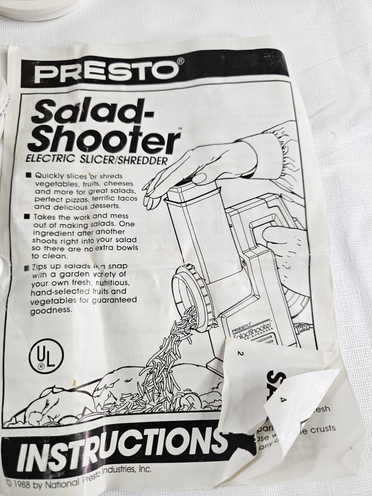 Vtg Presto Salad Shooter Electric Food Slicer Shredder Tested Cleaned Box Manual