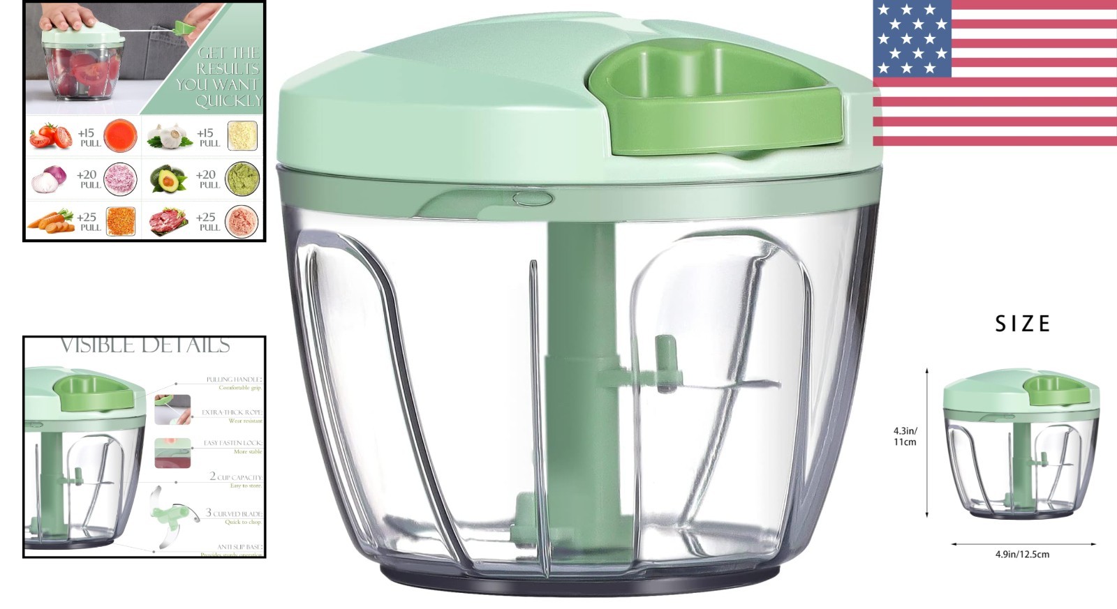 Stainless Steel Manual Food Processor – Effortless Chopping for Veggies & Fruits