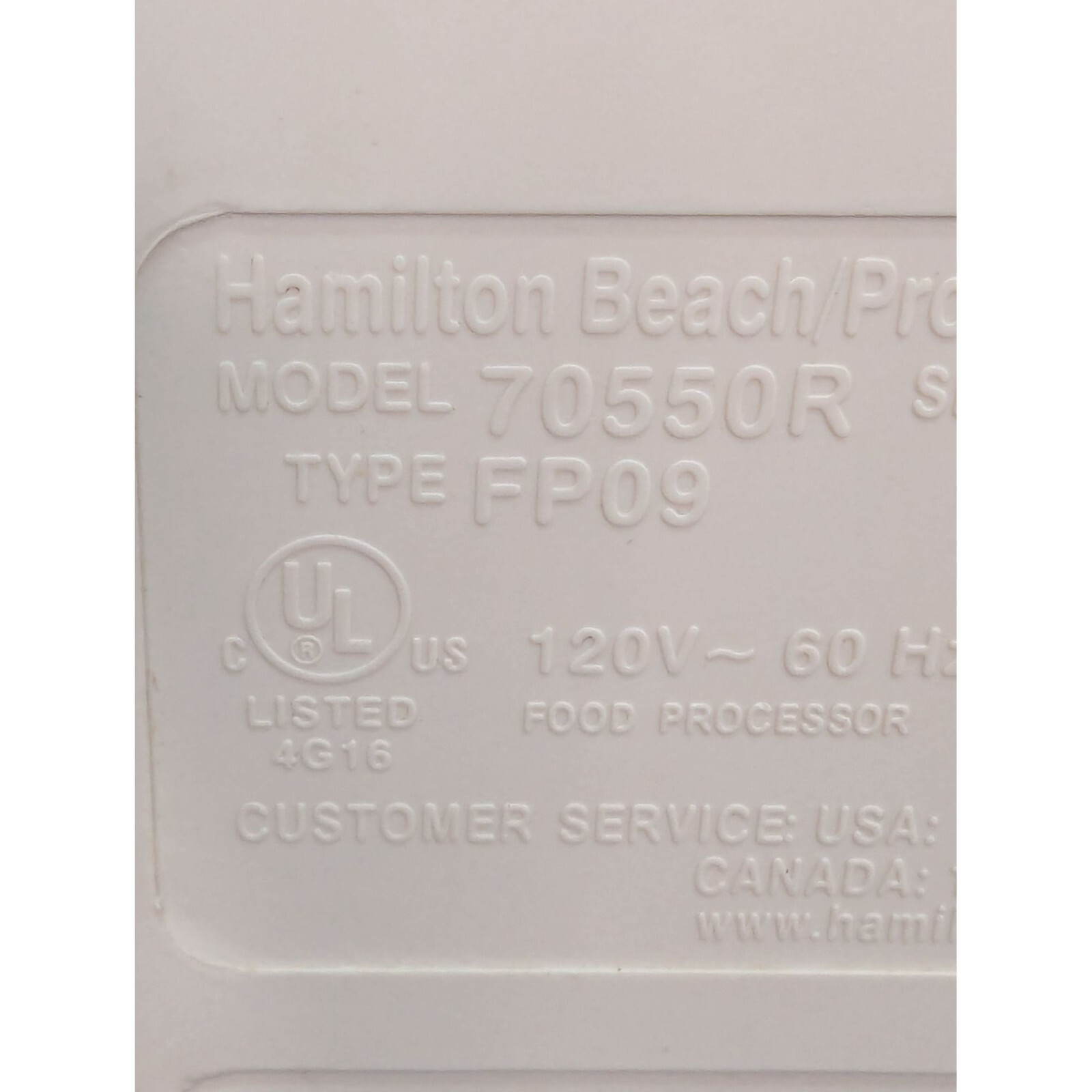 Hamilton Beach PrepStar Food Processor Model 70550 R Type FP09 Base Only Read