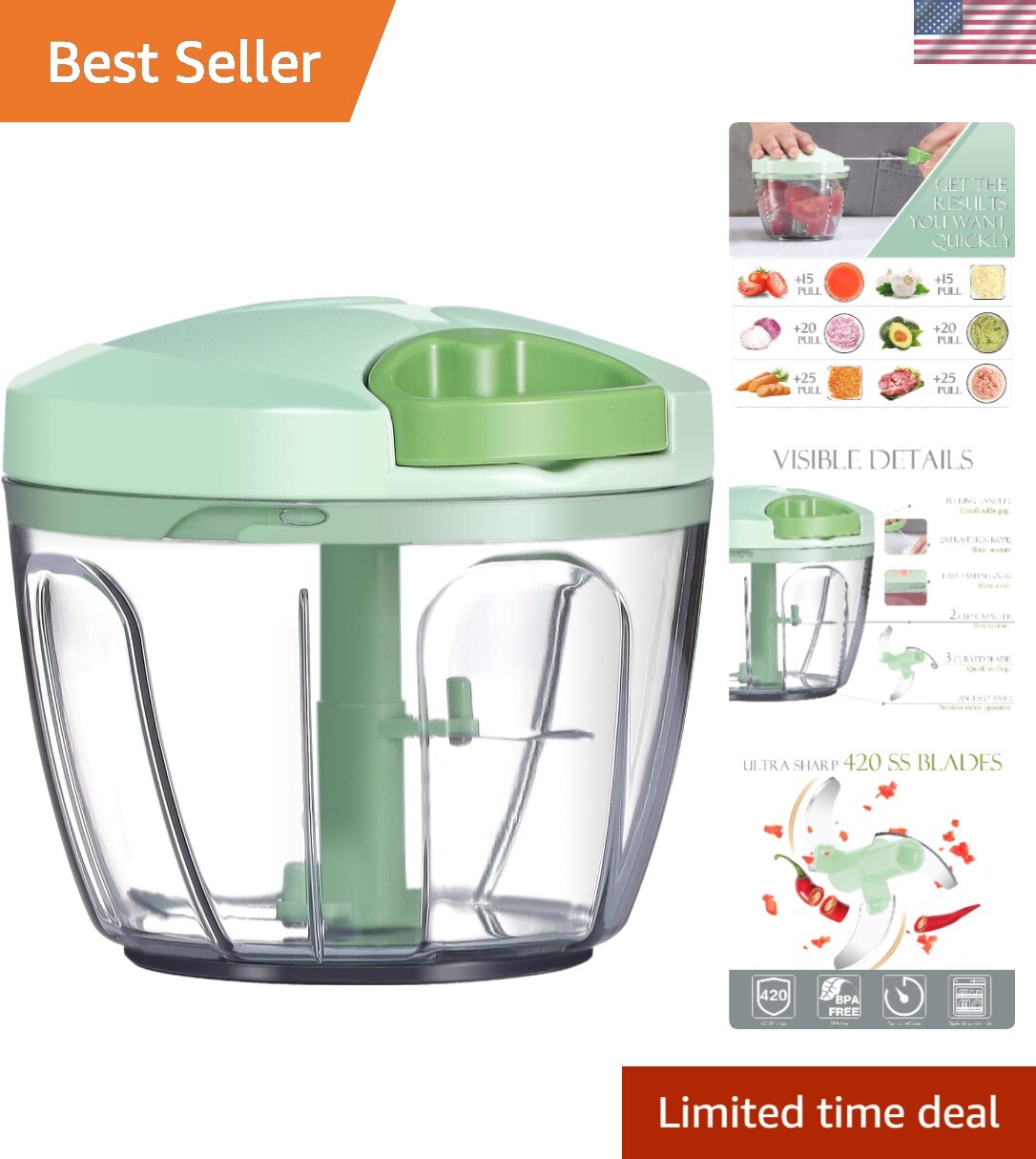 Effortless 650ml Vegetable Chopper & Garlic Mincer – Perfect for any Kitchen
