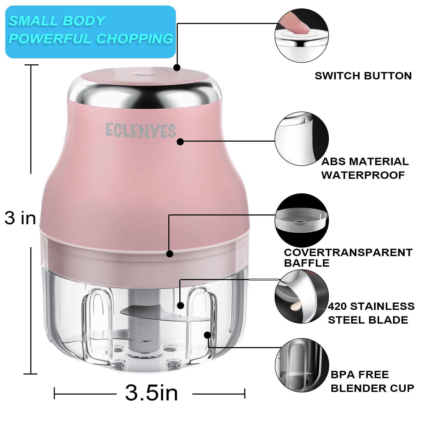 Vegetable Chopper, 100ML Electric Garlic Chopper, Rechargeable Mini Blender, …