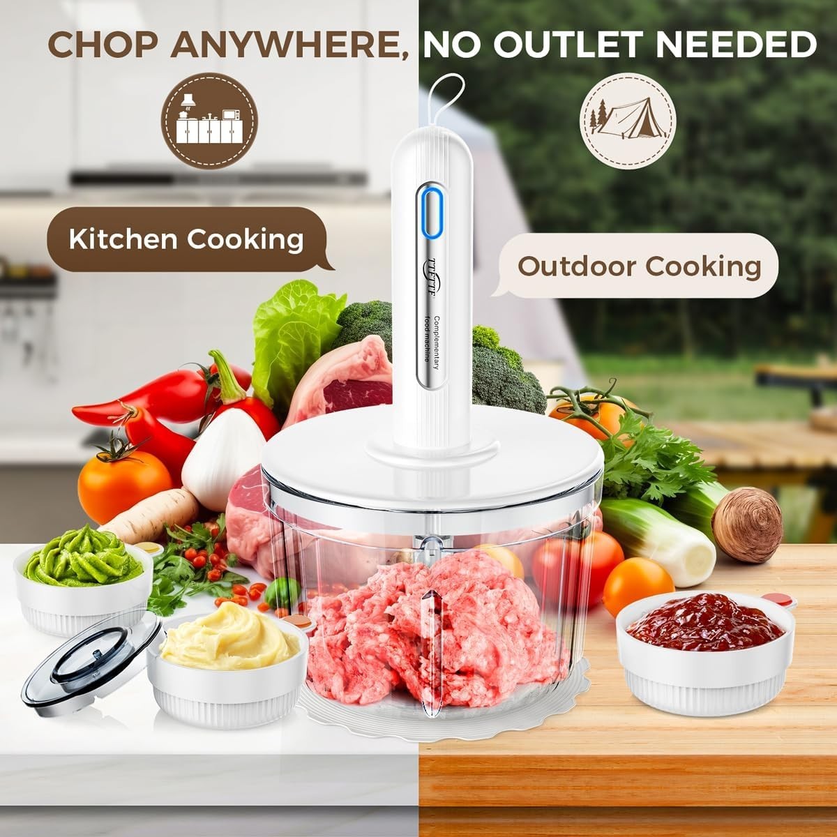Cordless Food Processor & Meat Grinder – 4 Stainless Steel Blades, Easy Cleanup