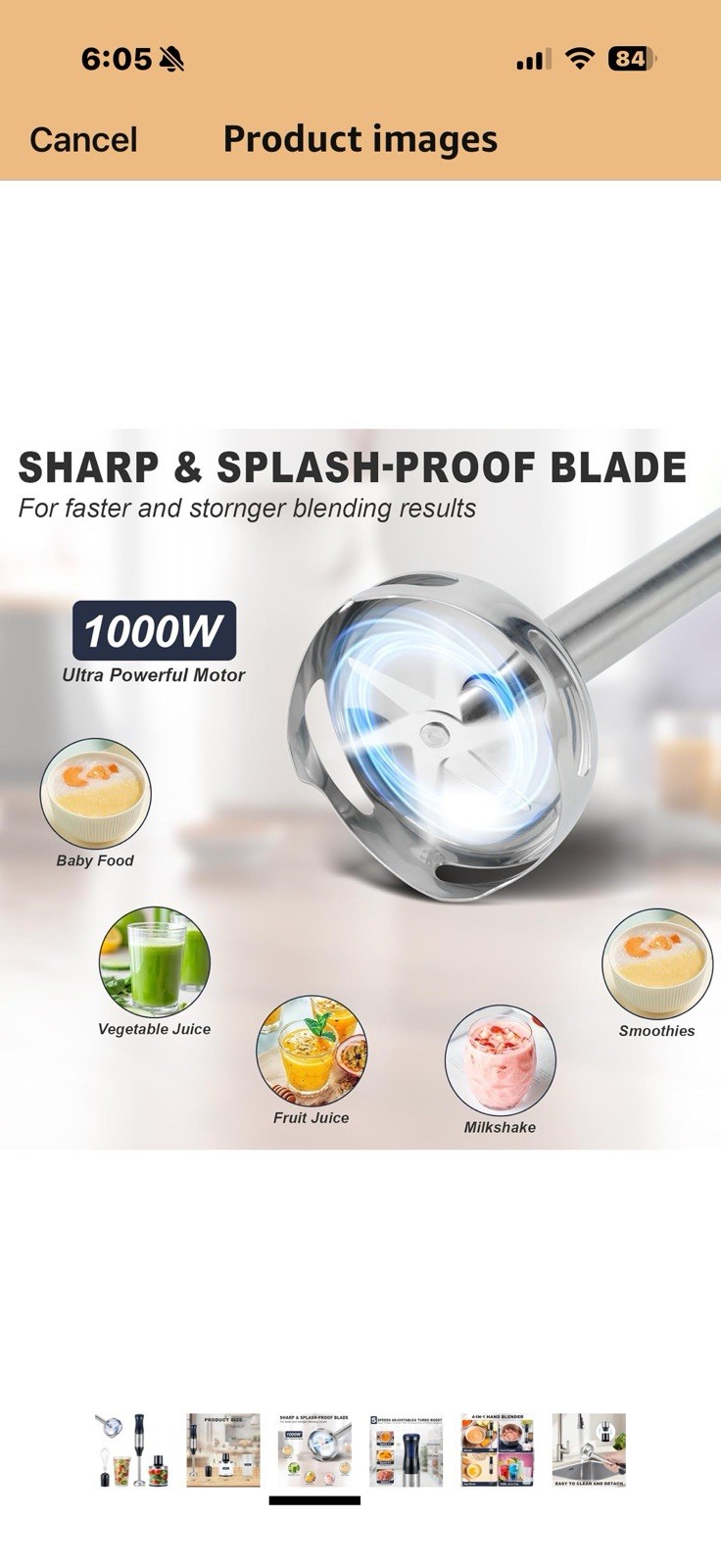 SOKANY 4-IN-1 Dishwasher Safe Hand Blender 110V, 50/60HZ, 1000w Motorboat Whisk