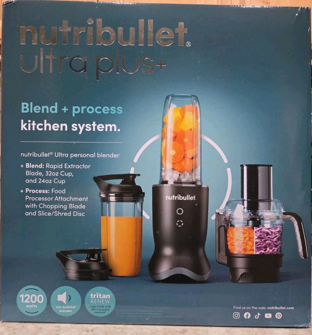 NIB NutriBullet Ultra Plus Blend + Process Food Processor 1200W Gunmetal