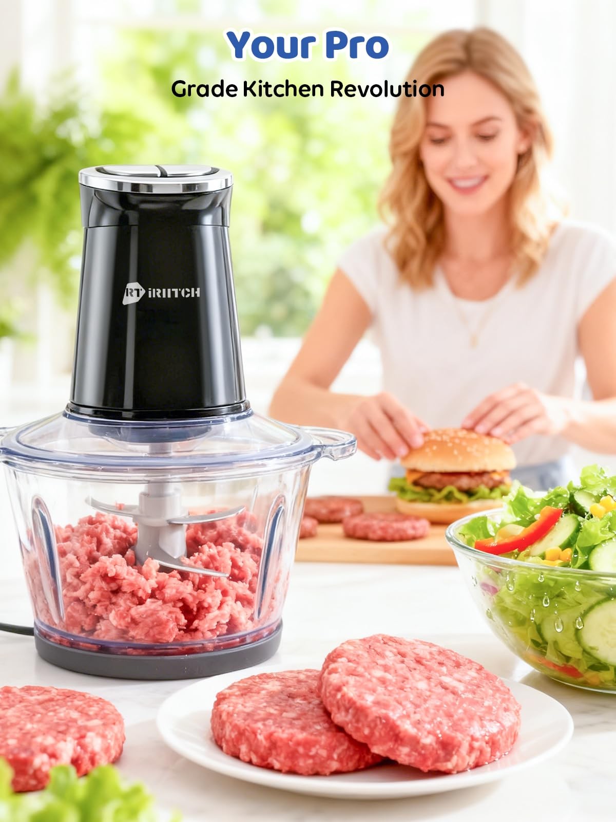 IRIITCH Food Processor with LED Timer, 800W Electric Chopper with 2 Bowls (12…