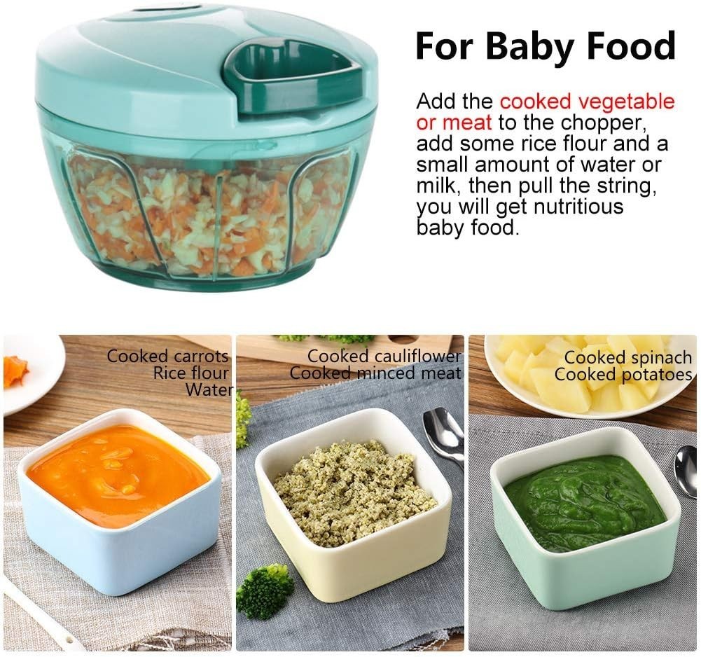Compact Blue Vegetable Chopper – Adjustable Speed Manual Food Processor, 500ml