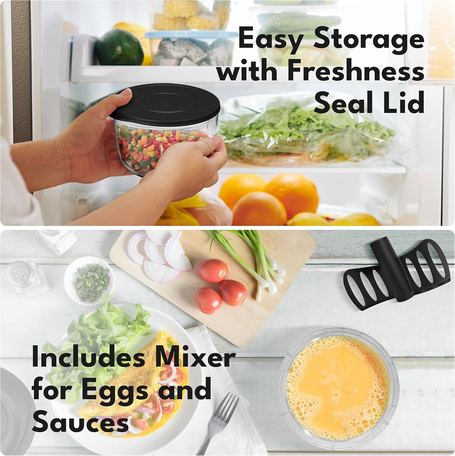 Manual Food Processor Onion Chopper 26 Oz BPA-Free Pull String Vegetable Cutter