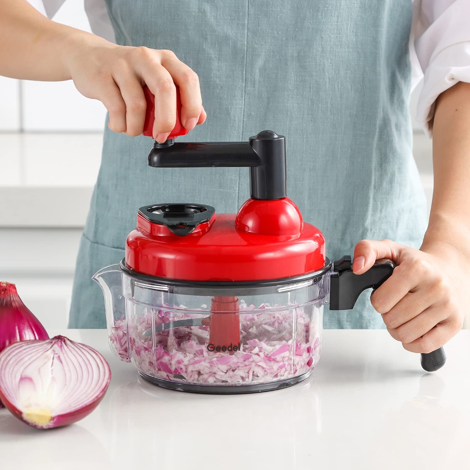 Hand Food Chopper, Quick Manual Vegetable Processor, Easy To Clean Rotary Dic…