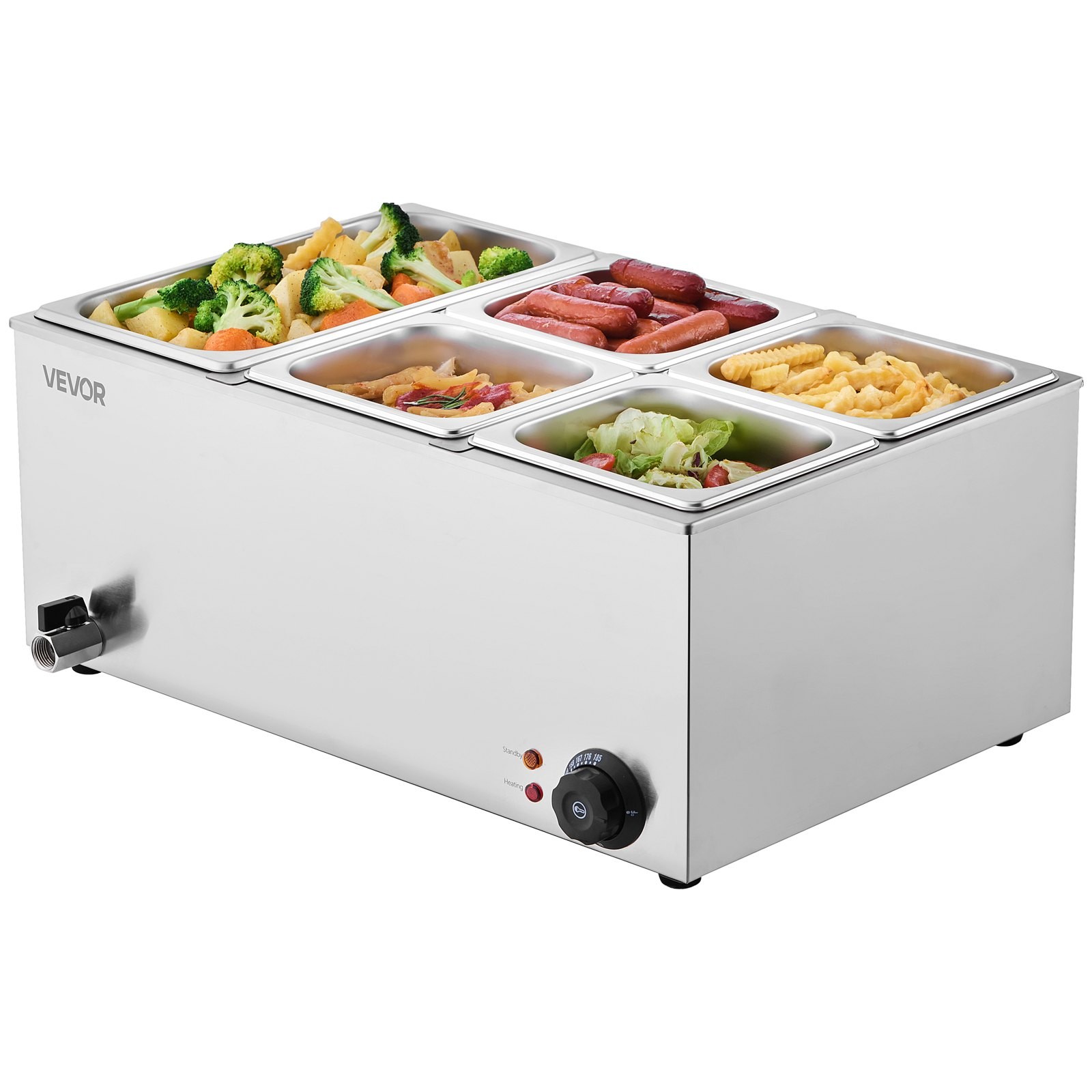 24QT Commercial Food Warmer, 5-Pan Electric Steam Table, 1200W Professional Coun