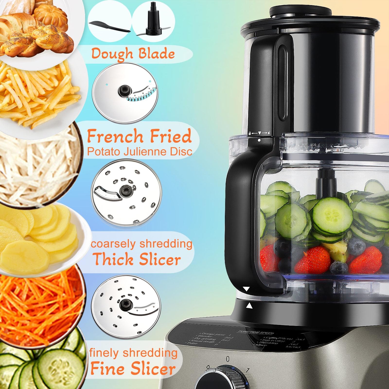 11 in 1 Food Processor Blender Combo,51oz Juice Blender, large Chute 14cup Fo…