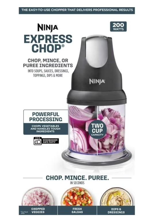 Ninja Express Chop 2-Cup Food Chopper, One-Touch Pulsing, Splash Guard & Storage