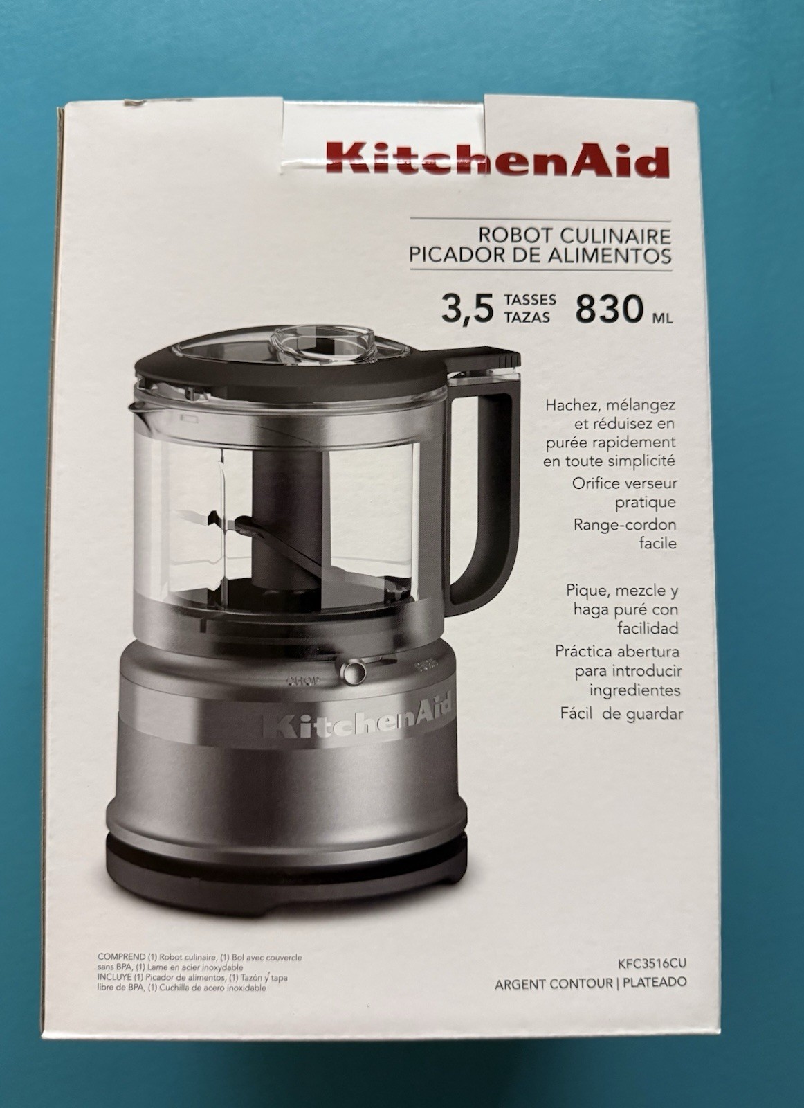 KitchenAid 3.5 Cup Food Chopper Contour Silver – KFC3516CU – Chop – Mix – Purée