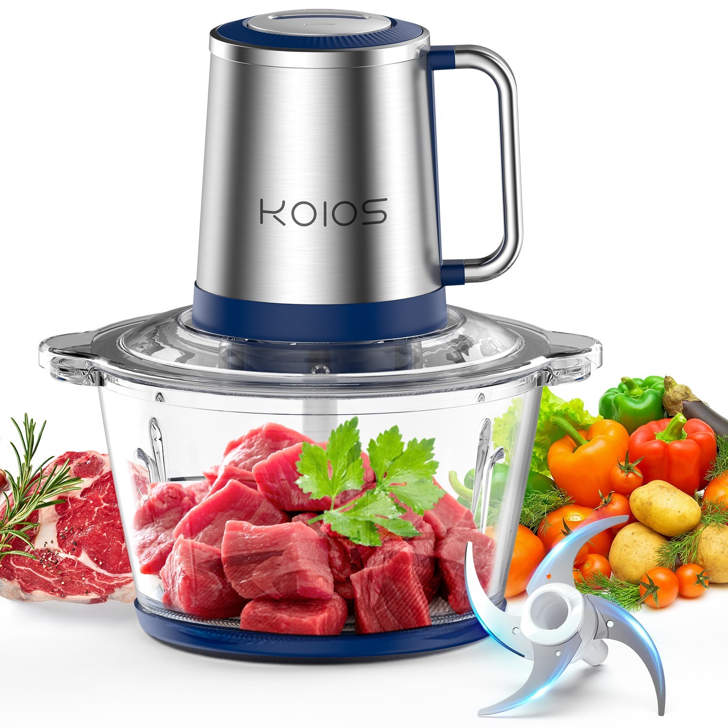 2Pcs KOIOS Electric Food Processors Meat Grinder Veg Chopper Home Use Kitchen US