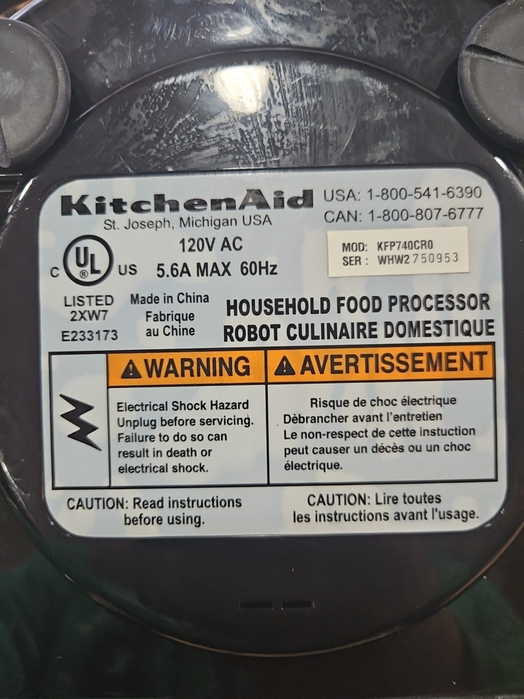 KitchenAid KFP740CR1 Food Processor Replacement Base Motor Only Chrome Works