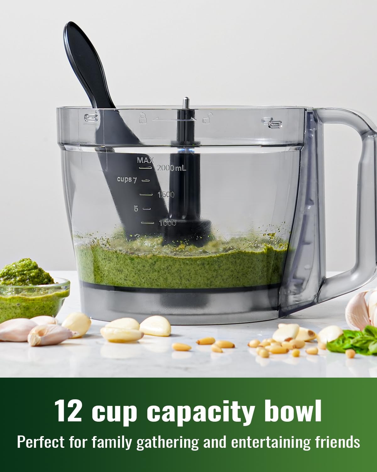 Food Processor, 4 Programs & Pulse,1000W Max Power,12 Cups Total Volume for S…