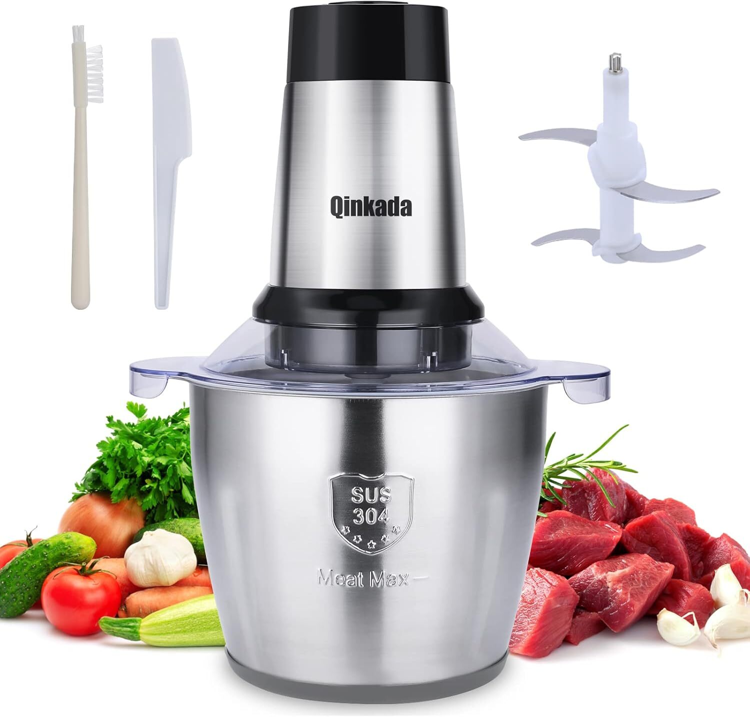 Food Processor, 500 Watt Grinder, 14 Cup Stainless Steel Bowl, 4 Double Blades