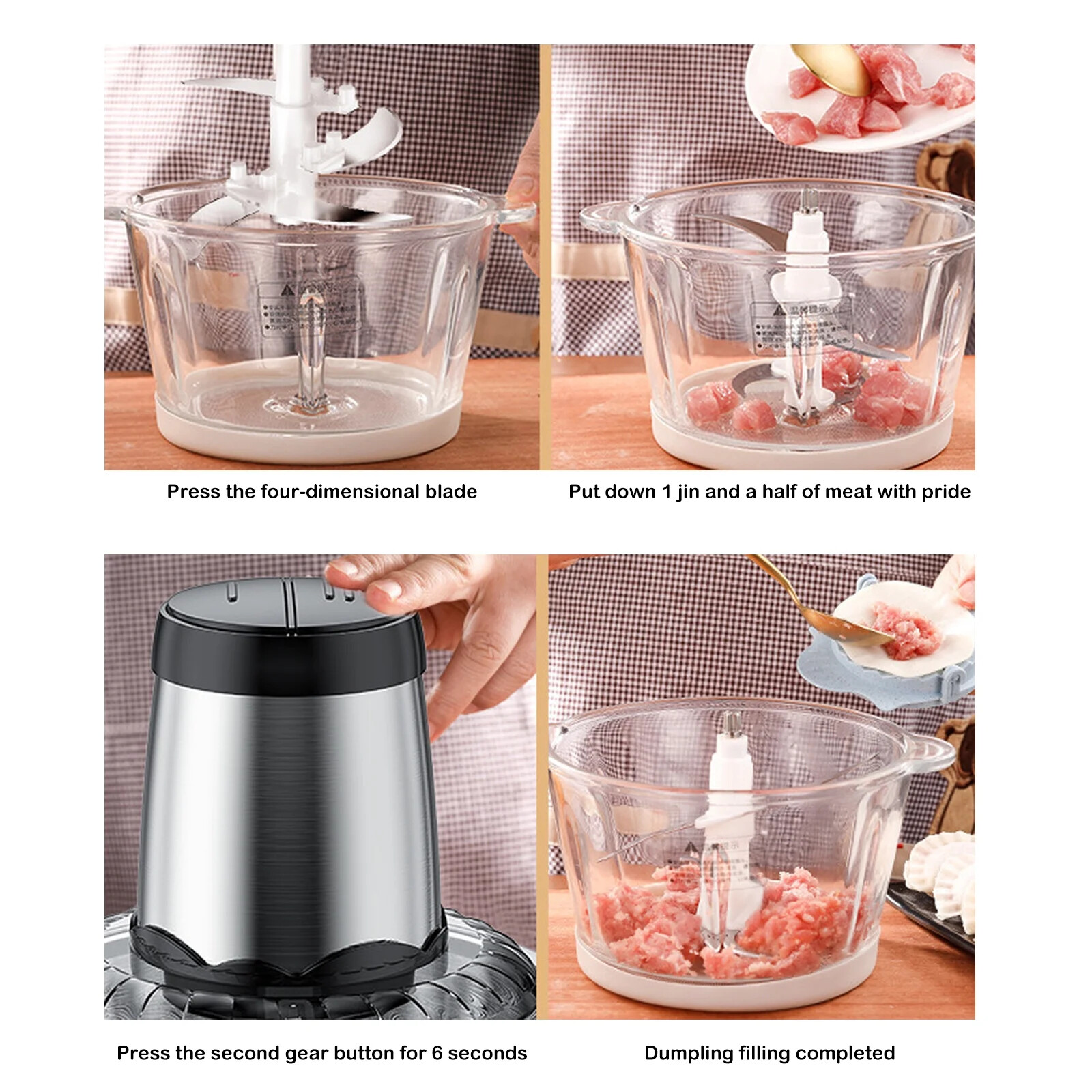 300W Electric Food Chopper Electric Stainless Steel Processor Meat Grinder Mixer