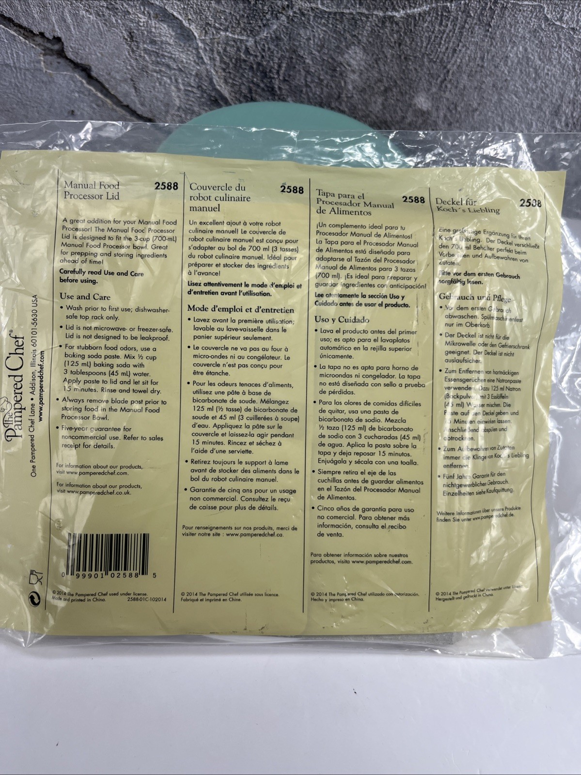 Pampered Chef Manual Food Processor Replacement Lid 2588 For Part 2581 White NEW