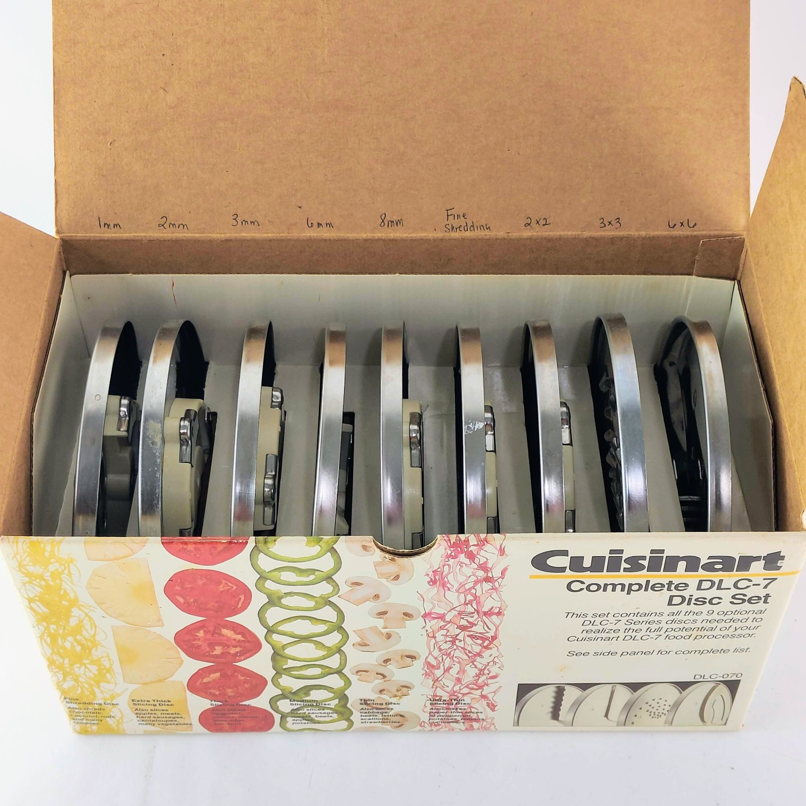 Cuisinart DLC-7 Complete 9 Disc Set DLC-070 in Box for Vtg Food Processor Japan