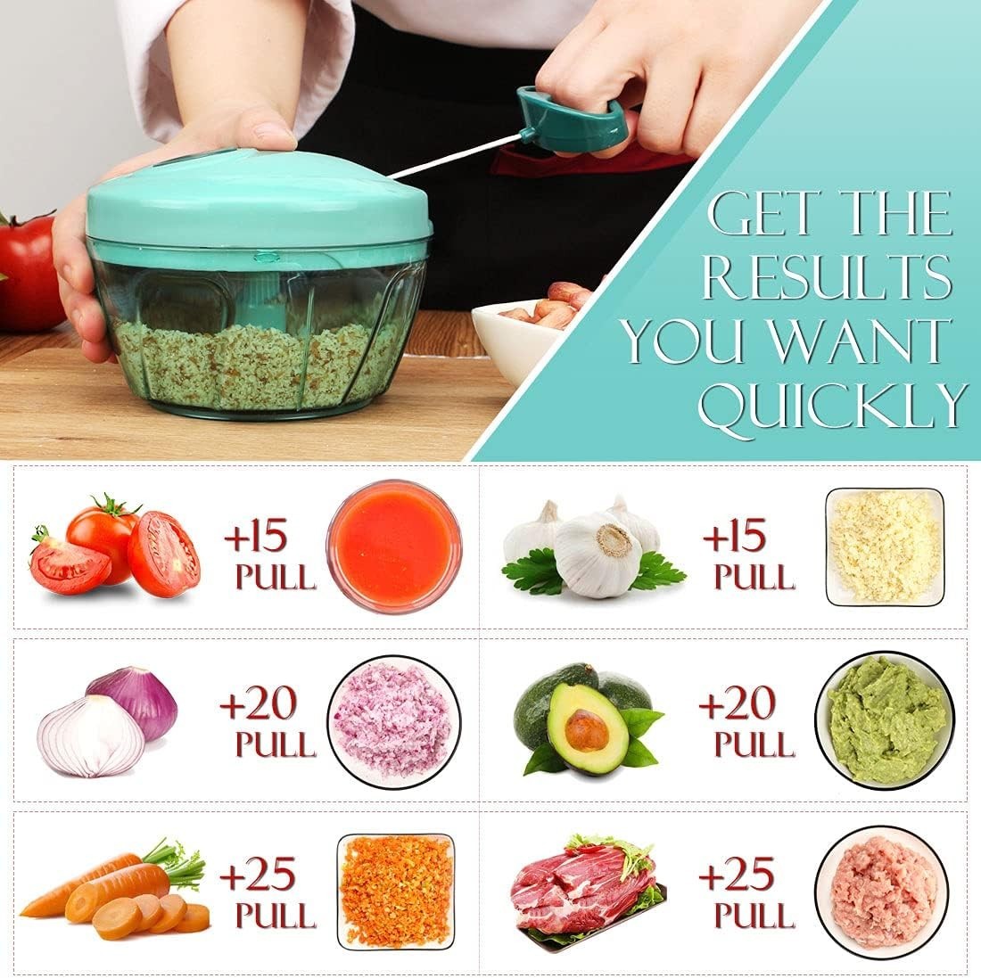 Compact Blue Vegetable Chopper – Adjustable Speed Manual Food Processor, 500ml